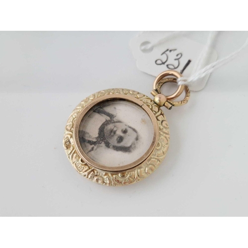 531 - A Victorian gold circular photo locket pendant 6.9 gms