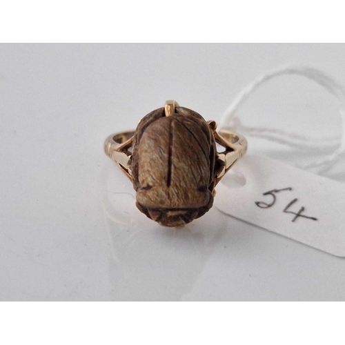 54 - A 9CT RING SET WITH FAINCE EGYPTIAN SCARAB BEETLE SIZE O 4.3 GMS