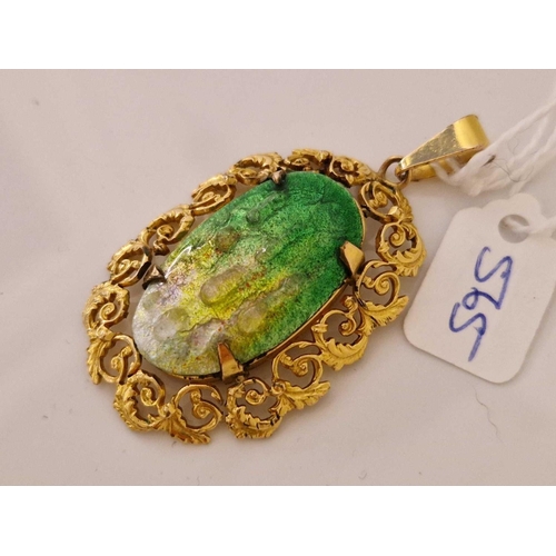 565 - A gold filled green and white enamel art nouveau pendant signed by French Limoges artist CAMILLE FAV... 