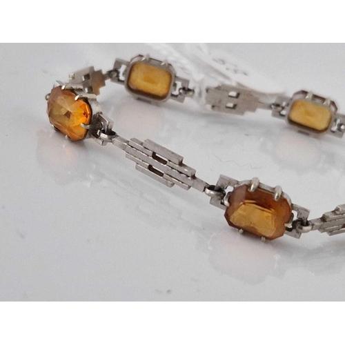 58 - A ART DECO WHITE GOLD AND CITRINE BRACELET 9CT 6.5 INCH 9,8 GMS