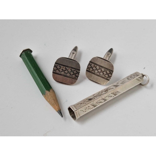 665 - A silver holder and a pair of silver cufflinks