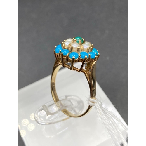 67 - A vintage turquoise & pearl 9ct ring size Q 4.1g