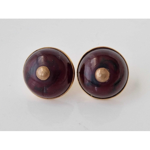 689 - A pair of large gold cherry amber earrings with screw back 8 gms