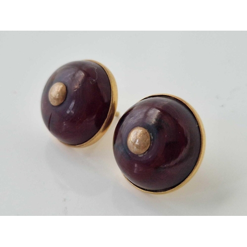 689 - A pair of large gold cherry amber earrings with screw back 8 gms