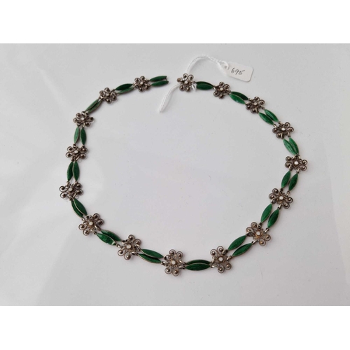 695 - A silver and enamel necklace 28 inch