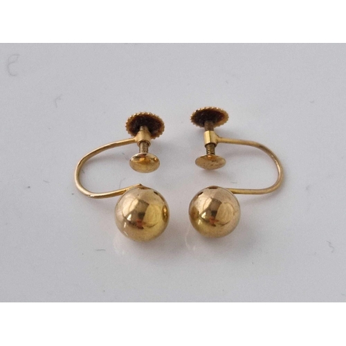 703 - A pair of ball screw back earrings 9ct 1.5 gmd