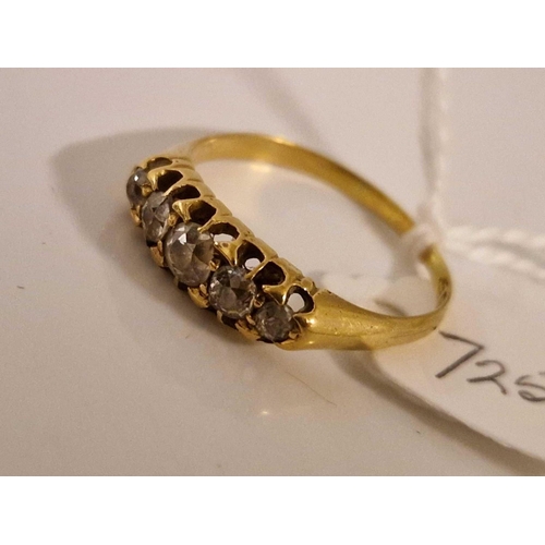 725 - A 5 stone diamond 18ct gold ring size R 3g inc