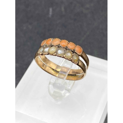 744 - A Georgian coral and pearl double row ring Size O