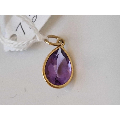 775 - A mounted amethyst drop pendant 9ct