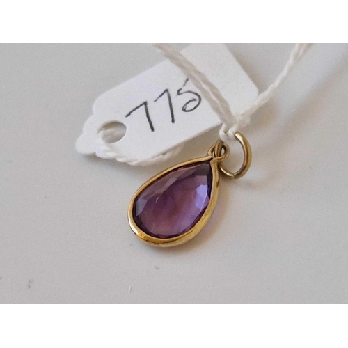 775 - A mounted amethyst drop pendant 9ct