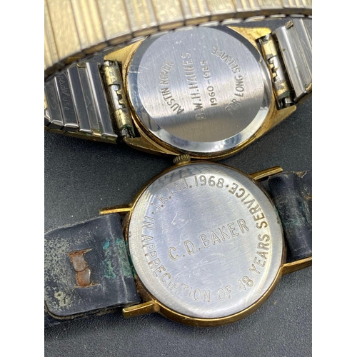 809 - A GENTS ENGRAVED OMEGA WRIST WATCH AND A GARRARDS EXAMPLE