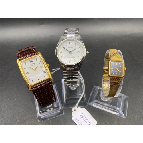 827 - Three assorted ladies and gents wrist watches