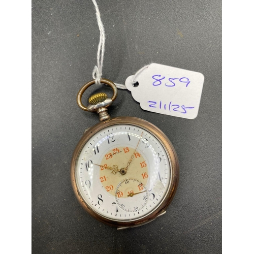 859 - A silver and gold pocket watch with 24 hr dial