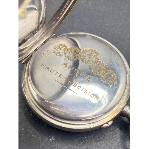 859 - A silver and gold pocket watch with 24 hr dial