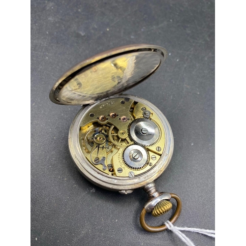 859 - A silver and gold pocket watch with 24 hr dial