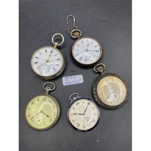 871 - Five assorted metal pocket watches