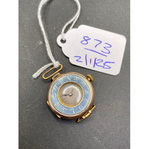 873 - A LADIES ROLEX WRIST WATCH WITH ENAMELLED FACE 9CT