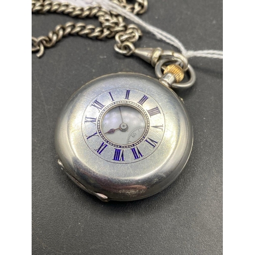 894 - A Silver Half Hunter Pocket Watch on Albert