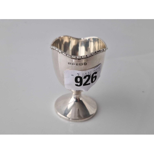 926 - Good eggcup with wavy band and pedestal  base. Birmingham 1946. 19gms