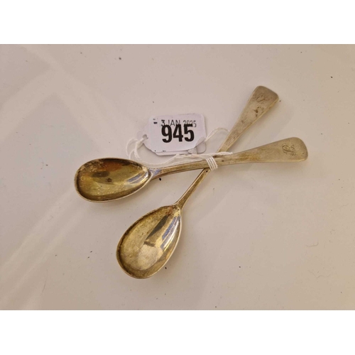 945 - Two similar mustard spoons O E pattern. London 1937/40