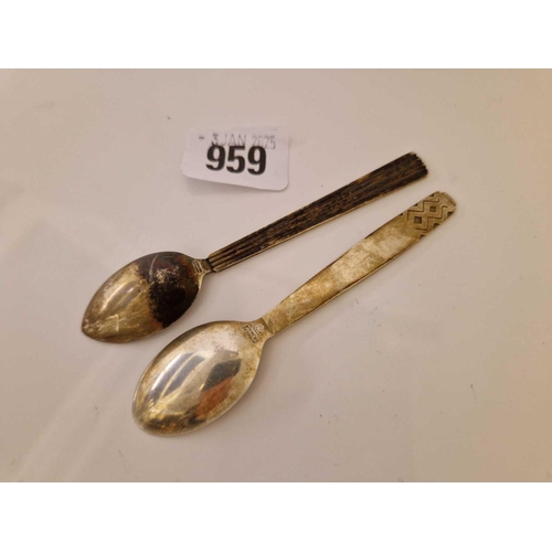 959 - Two Georg Jensen teaspoons with Art Deco style handles