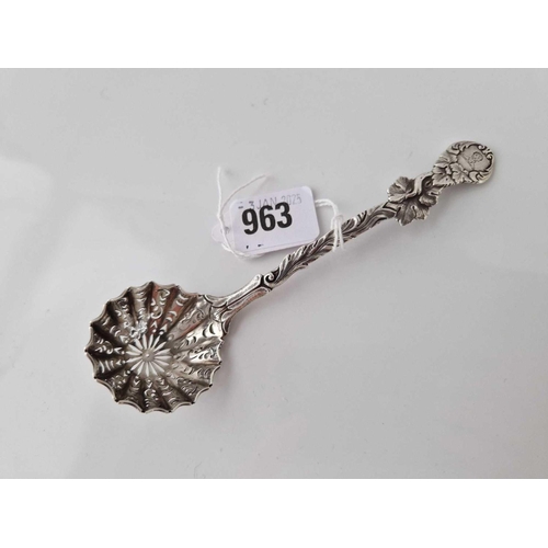 963 - Decorative Victorian sifter spoon with vine cast stem with crest . London 1852 By G A