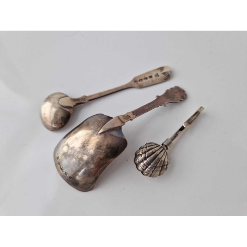 973 - Napkin clip, Victorian Exeter salt spoon And a caddy spoon. 24Gms