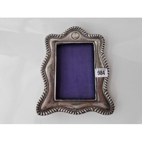 984 - Good photo frame with wire gadroon rim, hammered border. 9 in high . Chester 1903 By JD WD