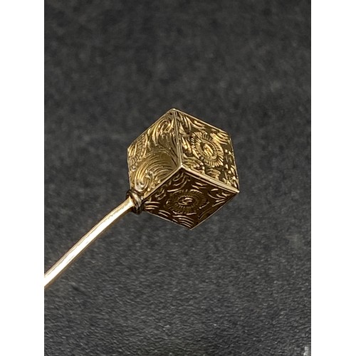 144 - A Victorian cube terminal stick pin each side fully engraved