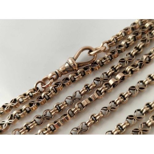 100 - A GOOD GUARD CHAIN, 9ct, 62 inch, 34.8 g.