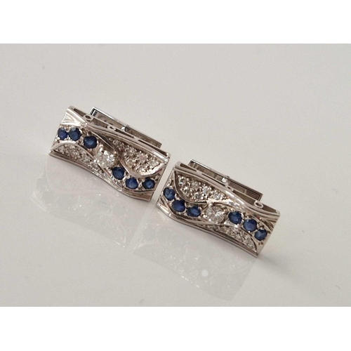 131 - A PAIR OF GOOD DIAMOND AND SAPPHIRE OBLONG CUFFLINKS, 18ct, 11.8 g.