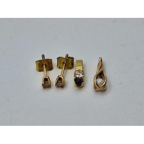 142 - Two small pendant 9ct and 18ct gold and a pair of 14ct gold ear studs