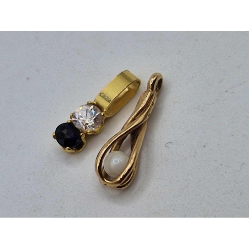 142 - Two small pendant 9ct and 18ct gold and a pair of 14ct gold ear studs