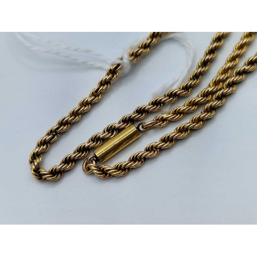 144 - A ANTIQUE ROPE NECK CHAIN WITH BARREL CLASP 15CT GOLD 18 INCH 7.8 GMS