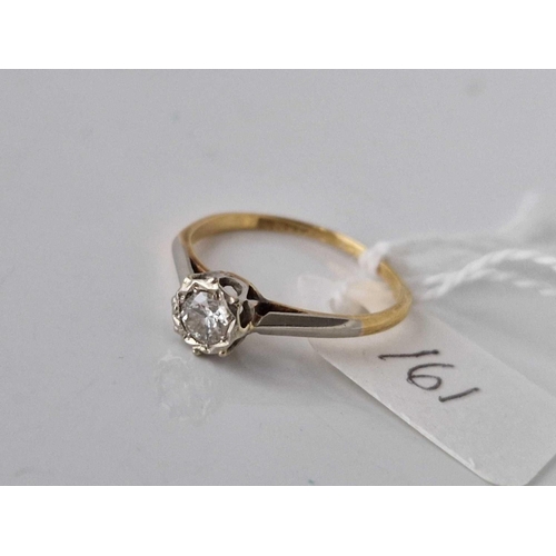 161 - A diamond solitaire ring 18ct gold size O 2 gms