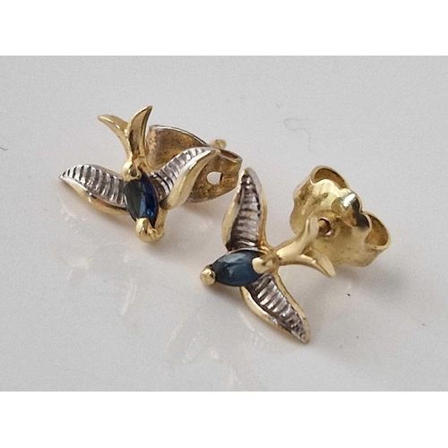 191 - A pair of sapphire set swallow design earrings, 9ct, 1.1 g.