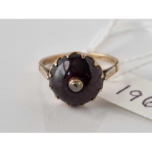 196 - An antique gold garnet and diamond ring, size N, 3.2 g.