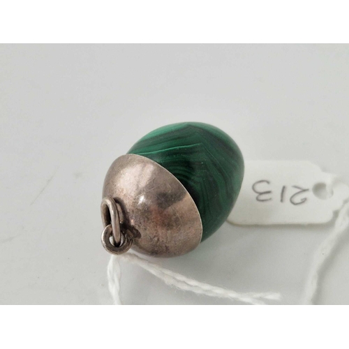 213 - A acorn shaped malachite and silver charm