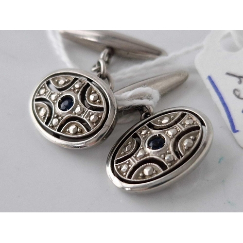 237 - A PAIR OF PLATINUM AND SAPPHIRE DECO CUFFLINKS 4.6 GMS