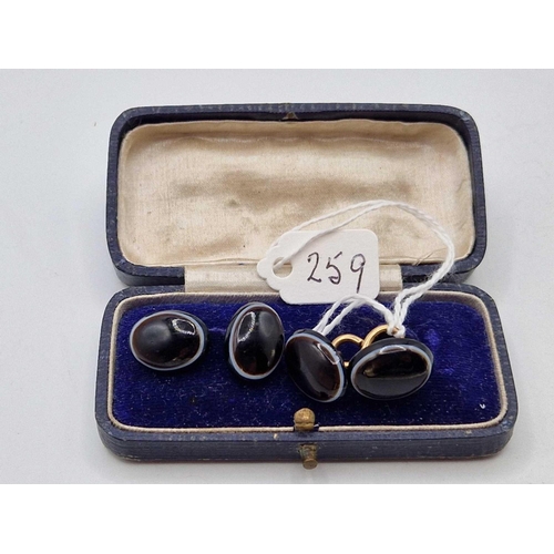 259 - A pair of Victorian banded agate cufflinks, 9ct, boxed