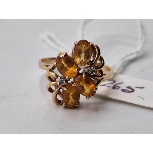 265 - A citrine and diamond ring, 10ct, size R, 3 g