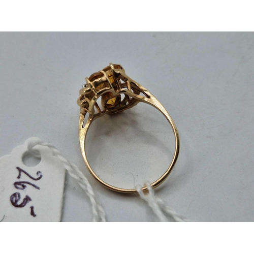 265 - A citrine and diamond ring, 10ct, size R, 3 g