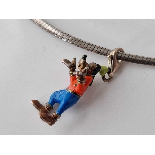 275 - A silver enamelled goofy charm by thomas sabo on necklace 15 inch