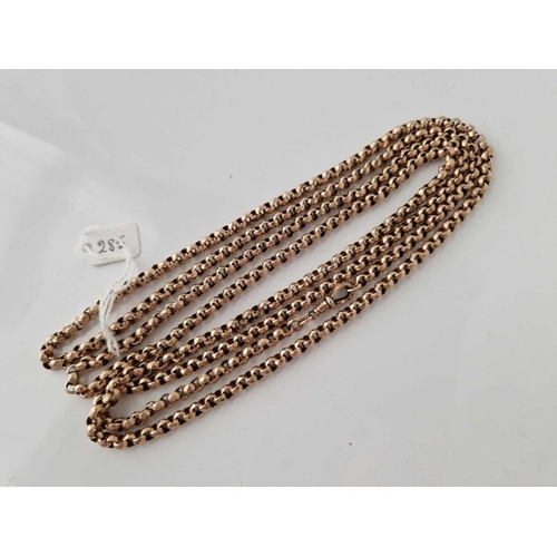 285 - A GOOD LARGE GUARD CHAIN, 9ct, 59 inch, 61.8 g.