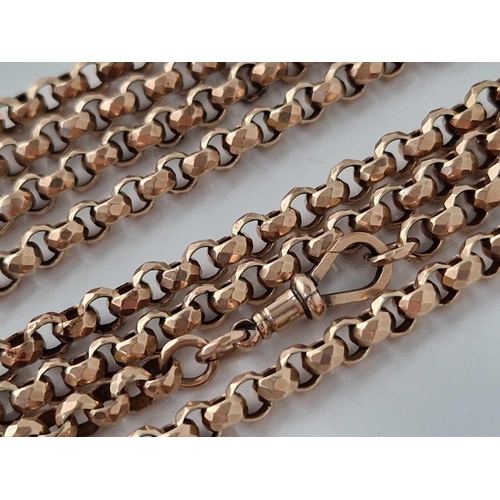 285 - A GOOD LARGE GUARD CHAIN, 9ct, 59 inch, 61.8 g.