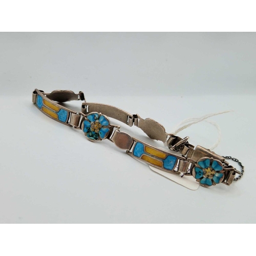 357 - A Art Nouveau silver and enamel bracelet by James Fenton, Birmingham 1908,  7 inch