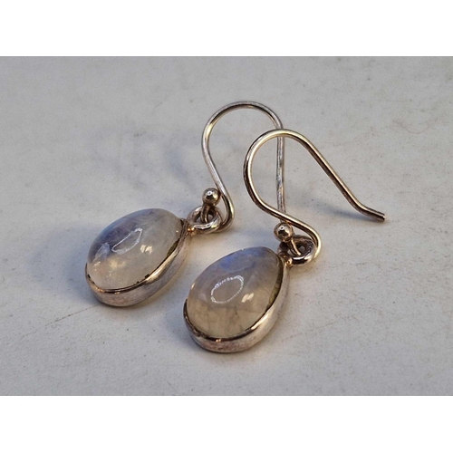 460 - A pair of silver moonstone earrings