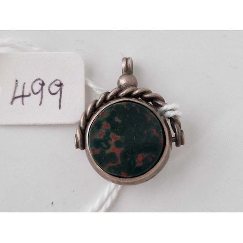 499 - A silver and bloodstone spinning fob