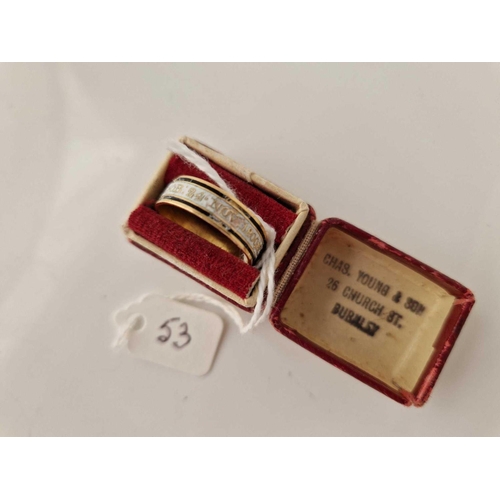 53 - A GEORGE III GOLD BLACK AND WHITE ENAMEL MOURNING RING, inscribed Chas Nightingale 24th Nov 1800, si... 