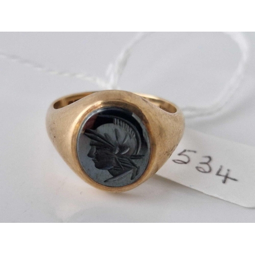 534 - A gents signet ring with intaglio 9ct size R 6.2 gms